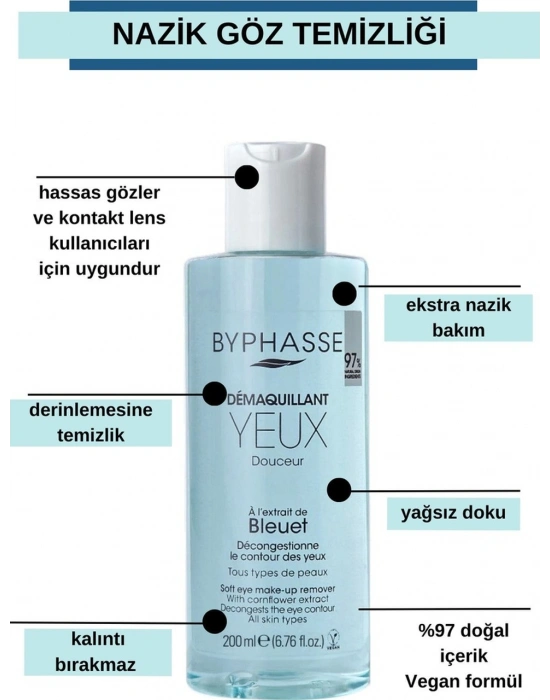 Byphasse Hassas Ciltler İçin Nazik Göz Makyaj Temizleyici 200 ML