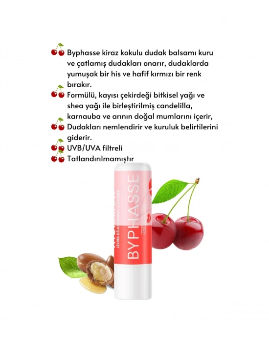 Byphasse Kiraz Aromalı Nemlendirici Renkli Dudak Bakım Kremi 4.8 G