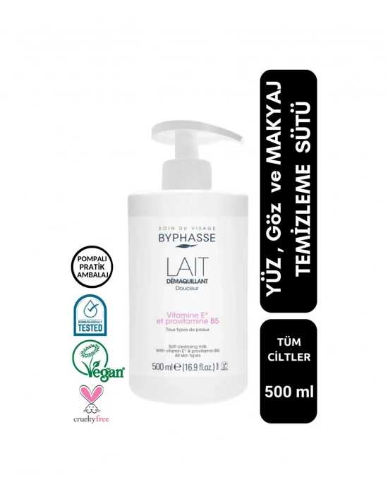 Byphasse Makyaj Temizleme Sütü Pratik Pompalı Ambalaj Tüm Cilt Tipleri 500 ML