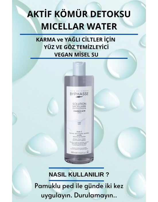 Byphasse Micellar Yüz Ve Makyaj Temizleyici Aktif Kömür Misel Su 500 ML