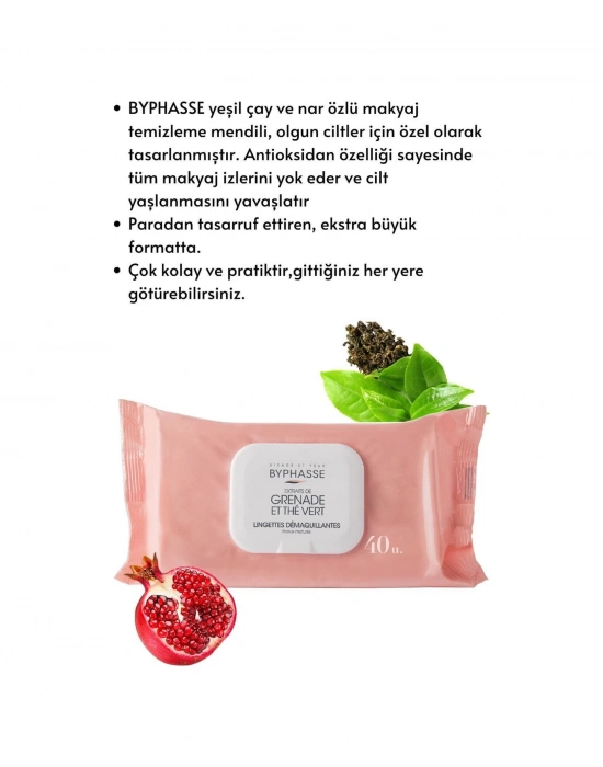 Byphasse Nar Ve Yeşil Çay Özlü Makyaj Temizleme Mendili Olgun Ciltler 40lı