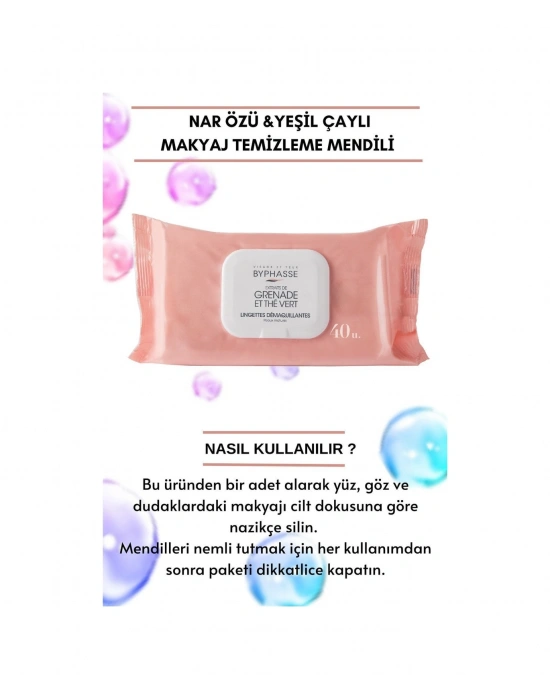 Byphasse Nar Ve Yeşil Çay Özlü Makyaj Temizleme Mendili Olgun Ciltler 40lı