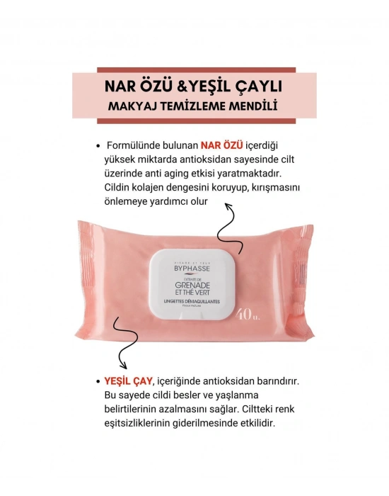 Byphasse Nar Ve Yeşil Çay Özlü Makyaj Temizleme Mendili Olgun Ciltler 40lı