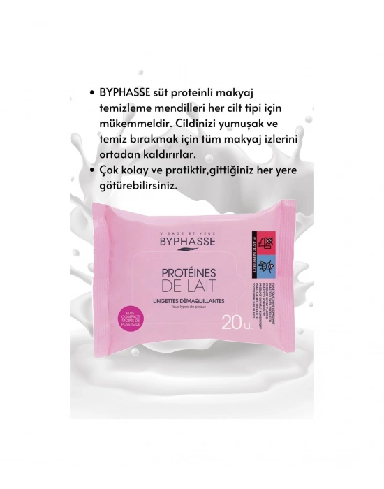 Byphasse Süt Proteinli Makyaj Temizleme Mendili Tüm Ciltler 20li