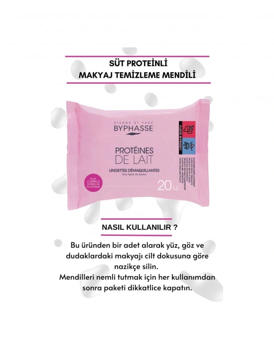 Byphasse Süt Proteinli Makyaj Temizleme Mendili Tüm Ciltler 20li
