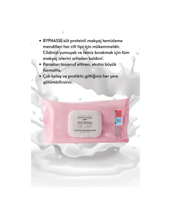 Byphasse Süt Proteinli Makyaj Temizleme Mendili Tüm Ciltler 40lı