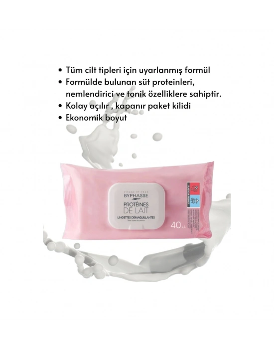 Byphasse Süt Proteinli Makyaj Temizleme Mendili Tüm Ciltler 40lı