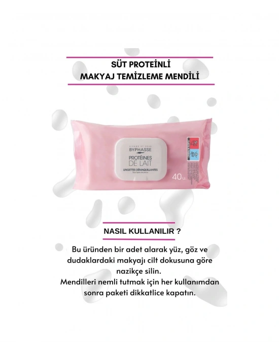 Byphasse Süt Proteinli Makyaj Temizleme Mendili Tüm Ciltler 40lı