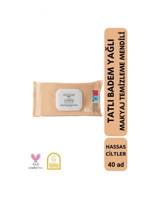 Byphasse Tatlı Badem Yağlı Makyaj Temizleme Mendili Hassas Ciltler 40lı