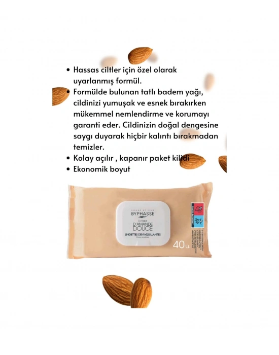 Byphasse Tatlı Badem Yağlı Makyaj Temizleme Mendili Hassas Ciltler 40lı