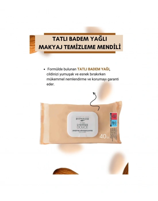 Byphasse Tatlı Badem Yağlı Makyaj Temizleme Mendili Hassas Ciltler 40lı