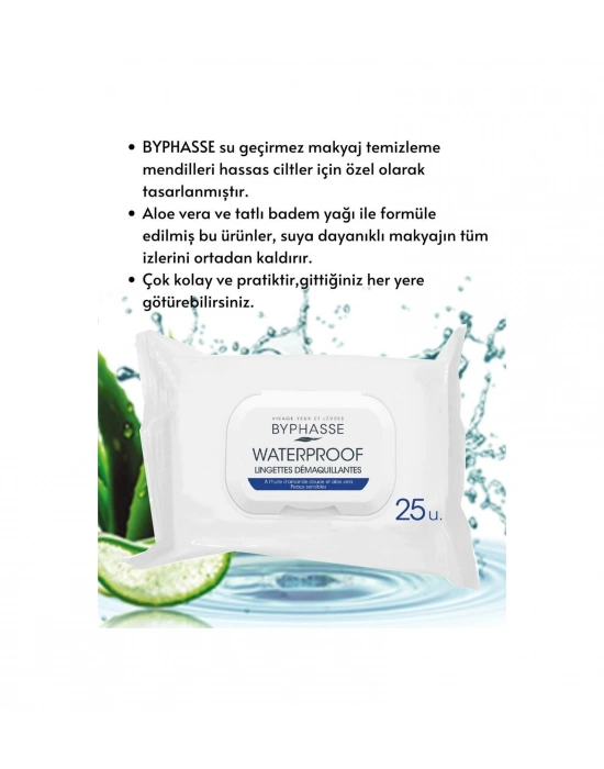 Byphasse Waterproof Makyaj Temizleme Mendili Hassas Ciltler 25li