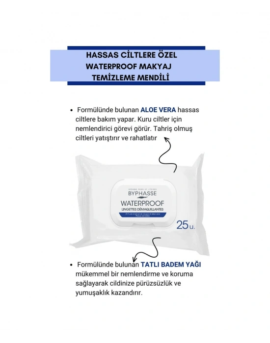 Byphasse Waterproof Makyaj Temizleme Mendili Hassas Ciltler 25li