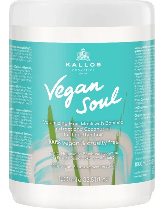 Kallos Cosmetics Vegan Soul İnce Telli Saç için Saç Maske 1 L