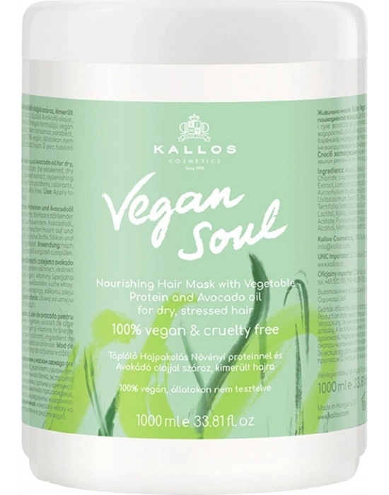 Kallos Cosmetics Vegan Soul Kuru ve Yıpranmış Saç için Maske 1 L