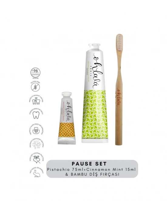 Ohlala Pistachio Mint 75ml + Cinnamon Mint 15 Ml + Bambu Diş Fırçası Pause Set