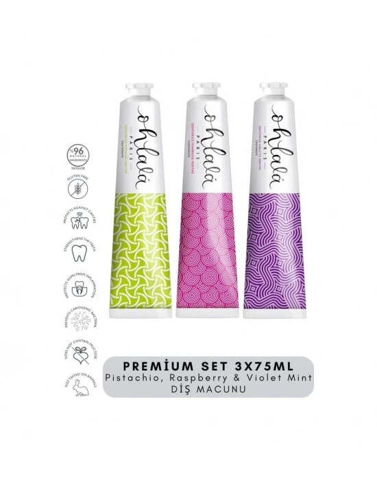 Ohlala Pistachio, Raspberry & Violet Mint Premium Set 3 X 75 Ml Diş Macunu