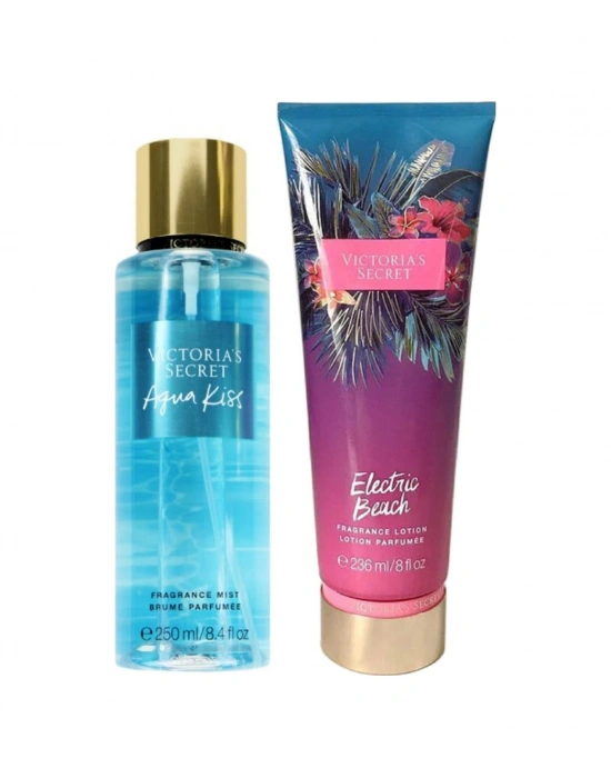 Victorias Secret Aqua Kiss & Electric Beach Vücut Losyonu Ve Spreyi 2li Set