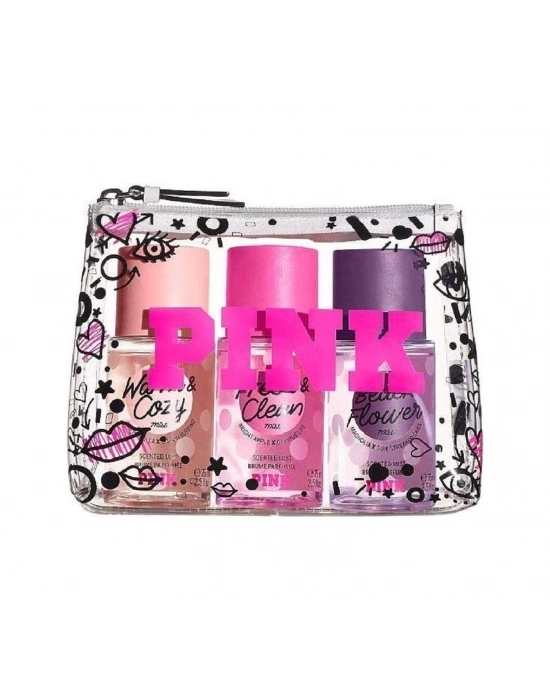 Victorias Secret Pink Beach Flower + Fresh&Clean + Warm&Cozy Vücut Spreyi 3 x 75 ML