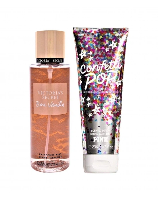 Victorias Secret  Pink Confetti Pop Vücut Losyonu 236 ML + Bare Vanilla Vücut Spreyi 250 ML