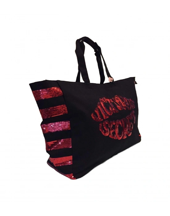 Victorias Secret Pullu Payet Işlemeli Kadın Plaj Çantası Siyah - Kırmızı