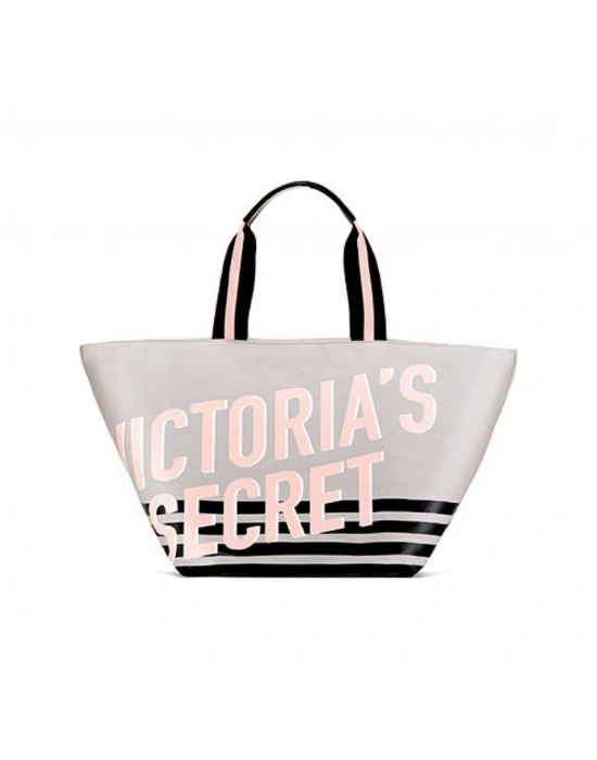 Victorias Secret Vs Büyük Boy Logo Yazı Detaylı Gri Seyahat Çantası Gri