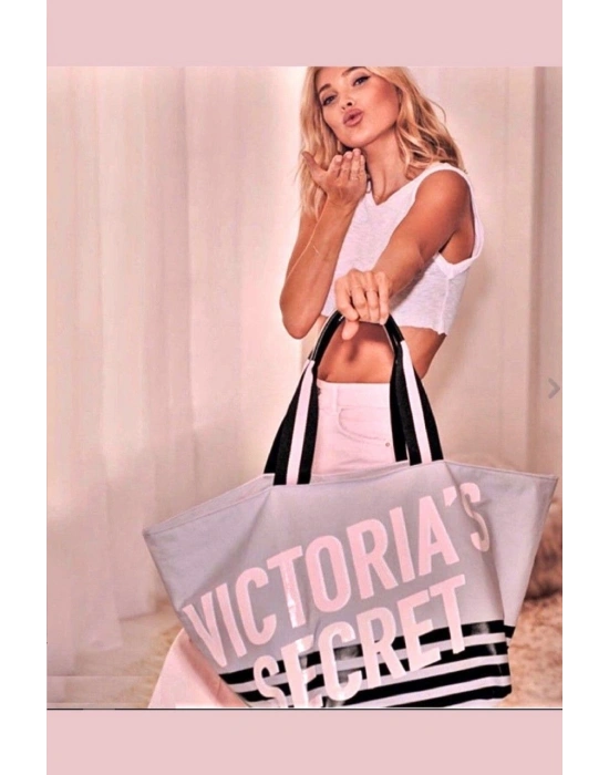Victorias Secret Vs Büyük Boy Logo Yazı Detaylı Gri Seyahat Çantası Gri
