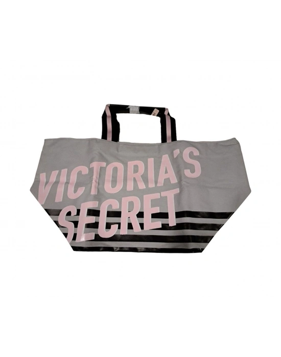 Victorias Secret Vs Büyük Boy Logo Yazı Detaylı Gri Seyahat Çantası Gri