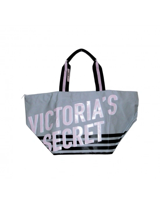 Victorias Secret Vs Büyük Boy Logo Yazı Detaylı Gri Seyahat Çantası Gri
