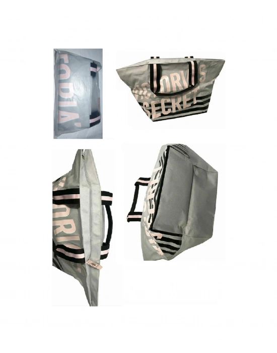 Victorias Secret Vs Büyük Boy Logo Yazı Detaylı Gri Seyahat Çantası Gri