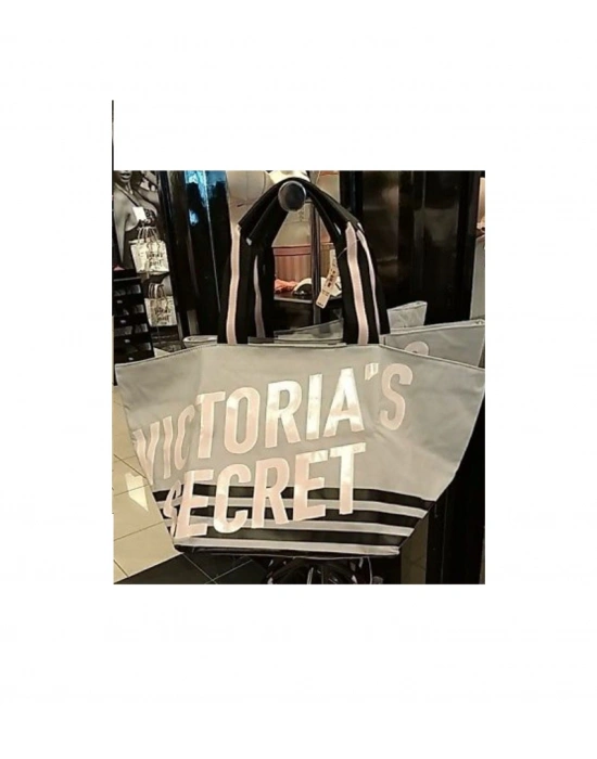 Victorias Secret Vs Büyük Boy Logo Yazı Detaylı Gri Seyahat Çantası Gri