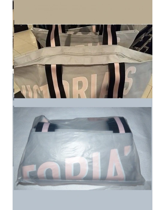 Victorias Secret Vs Büyük Boy Logo Yazı Detaylı Gri Seyahat Çantası Gri