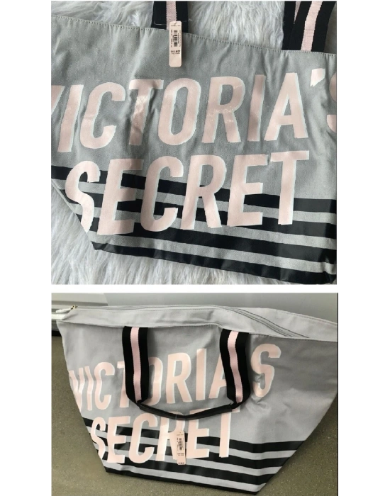 Victorias Secret Vs Büyük Boy Logo Yazı Detaylı Gri Seyahat Çantası Gri