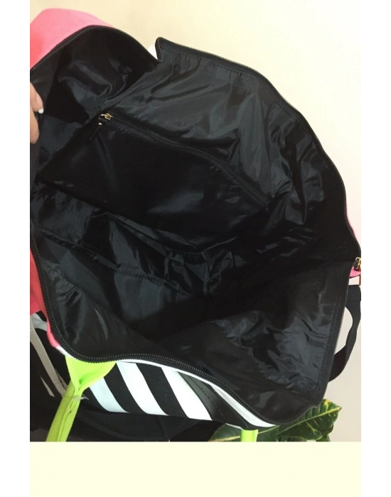 Victorias Secret Vs Nar Çiçeği Renk Çizgili Kanvas Tote Seyahat Çantası Çok Renkli