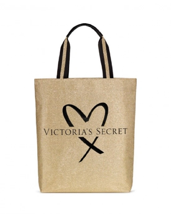 Victorias Secret Vs Official Fashion Show Glamour Glitter Gold Tote With Heart Logo Altın