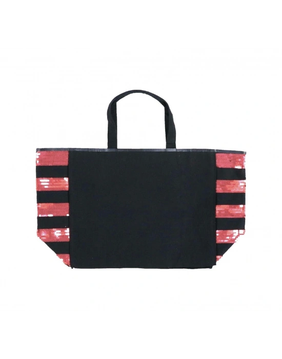 Victorias Secret Vs Pembe Pullu Payet İşlemeli Kadın Büyük Boy Çıt Çıt Kapamalı Plaj Çantası Pembe - Siyah