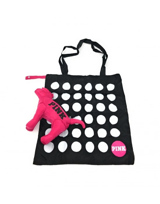 Victorias Secret Vs Pink Katlanabilir Puantiyeli Pupy Temalı Mini Çanta Siyah