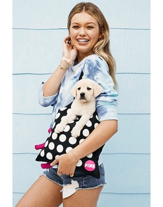 Victorias Secret Vs Pink Katlanabilir Puantiyeli Pupy Temalı Mini Çanta Siyah