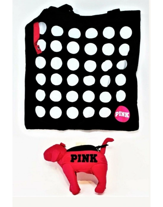 Victorias Secret Vs Pink Katlanabilir Puantiyeli Pupy Temalı Mini Çanta Siyah