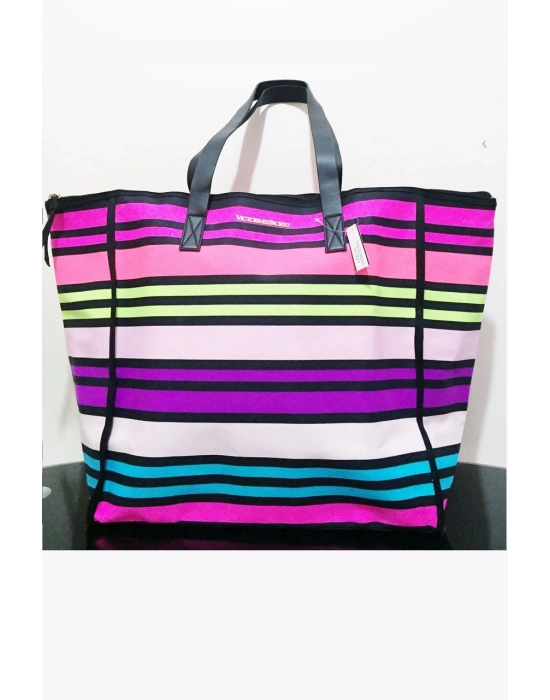 Victorias Secret Vs Rainbow Kanvas Tote Seyahat Çantası Çok Renkli