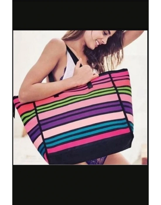 Victorias Secret Vs Rainbow Kanvas Tote Seyahat Çantası Çok Renkli