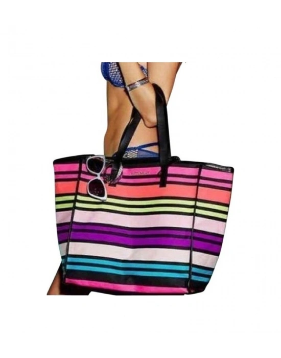 Victorias Secret Vs Rainbow Kanvas Tote Seyahat Çantası Çok Renkli