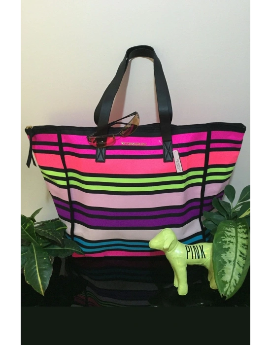 Victorias Secret Vs Rainbow Kanvas Tote Seyahat Çantası Çok Renkli