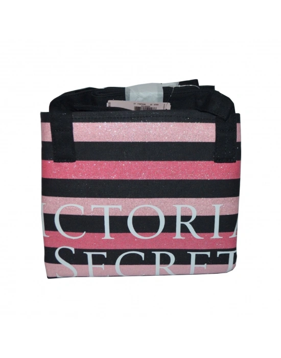 Victorias Secret Vs Simli Siyah Pembe Çizgili Askılı Duffle Carryall Tote Siyah