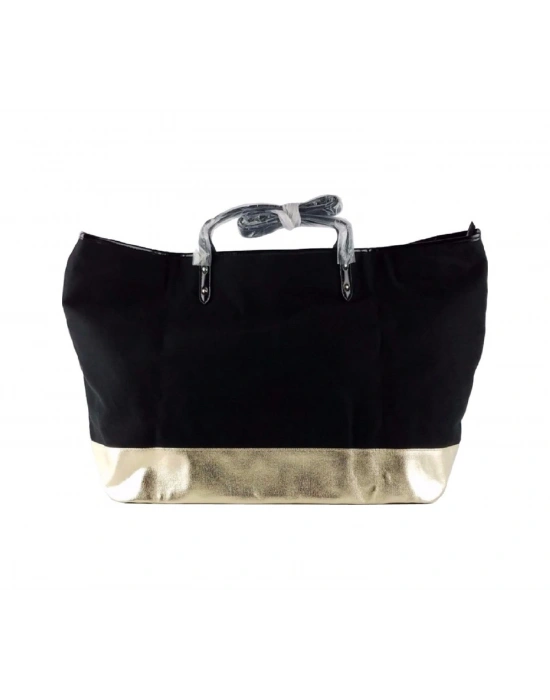 Victorias Secret Vs Siyah Gold Kanvas Tote Seyahat Çantası Siyah