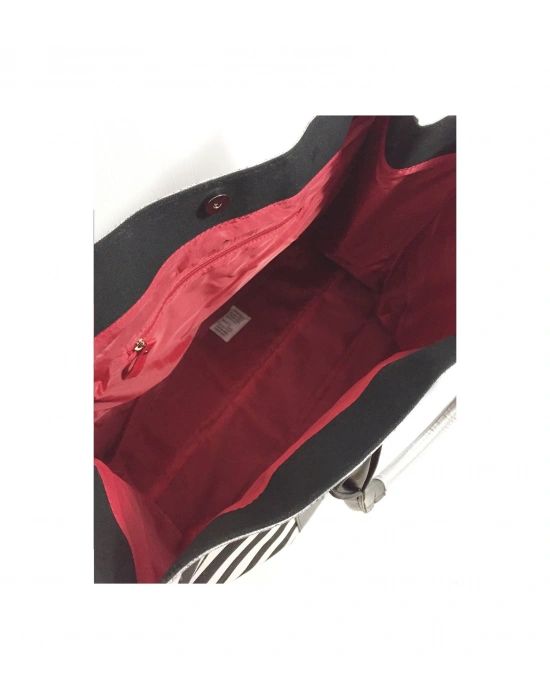 Victorias Secret Vs Siyah & Gümüş Çizgili Desen Kanvas Tote Seyahat Çantası Gümüş - Siyah