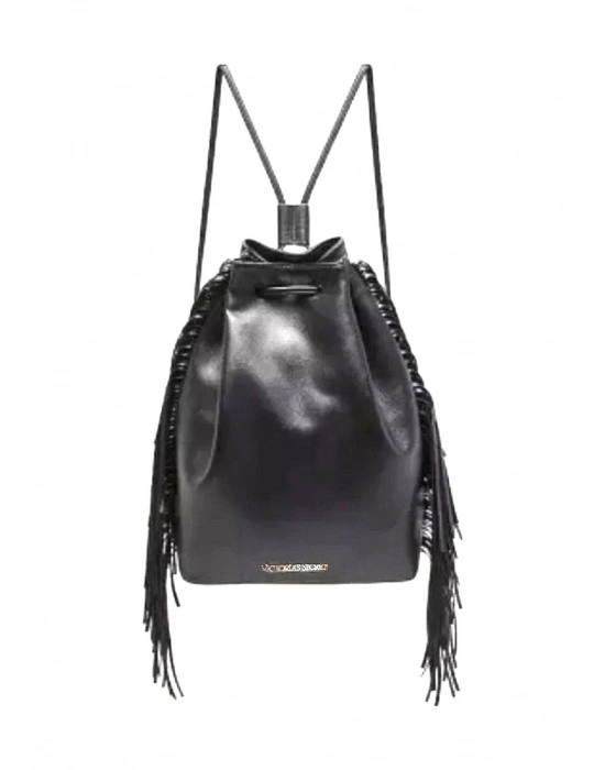 Vs Fashion Show Büzgü Kapamalı Saçaklı Siyah Sırt Çantası Siyah