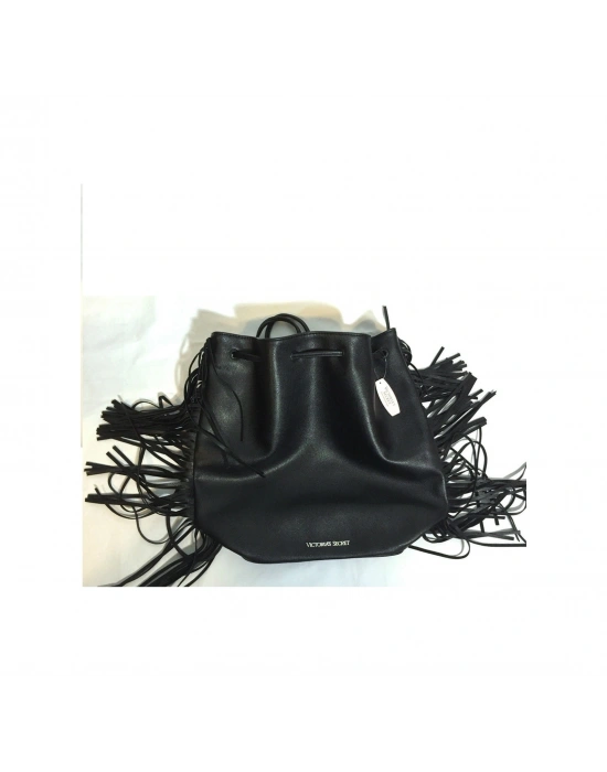 Vs Fashion Show Büzgü Kapamalı Saçaklı Siyah Sırt Çantası Siyah