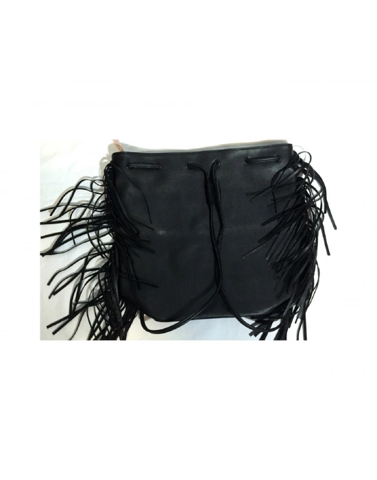 Vs Fashion Show Büzgü Kapamalı Saçaklı Siyah Sırt Çantası Siyah