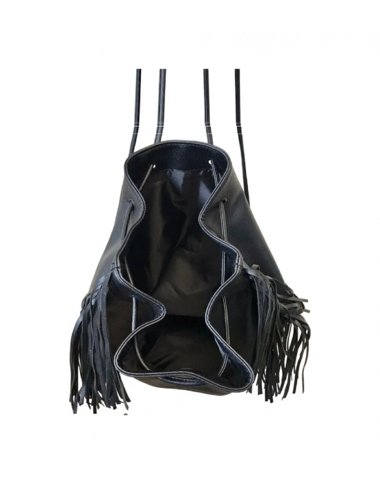 Vs Fashion Show Büzgü Kapamalı Saçaklı Siyah Sırt Çantası Siyah